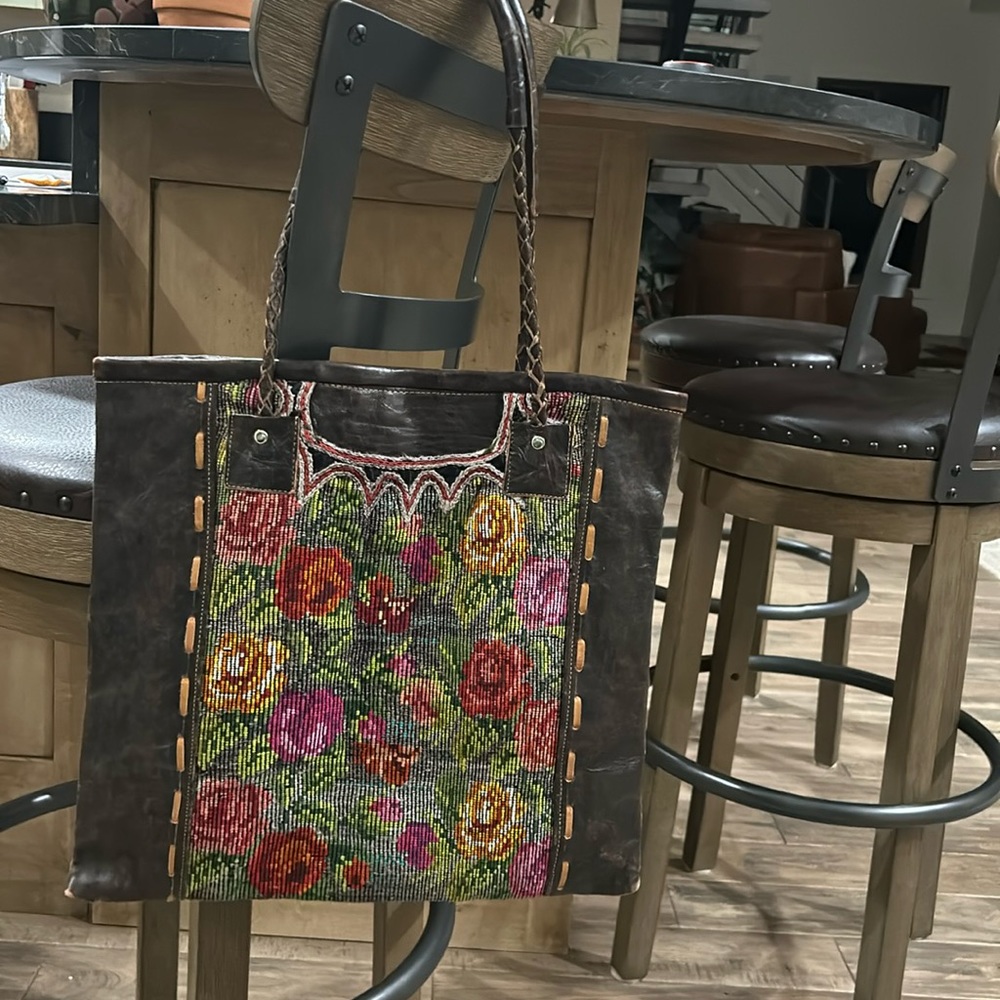 Ten Thousand Villages - Handmade leather tote- EUC